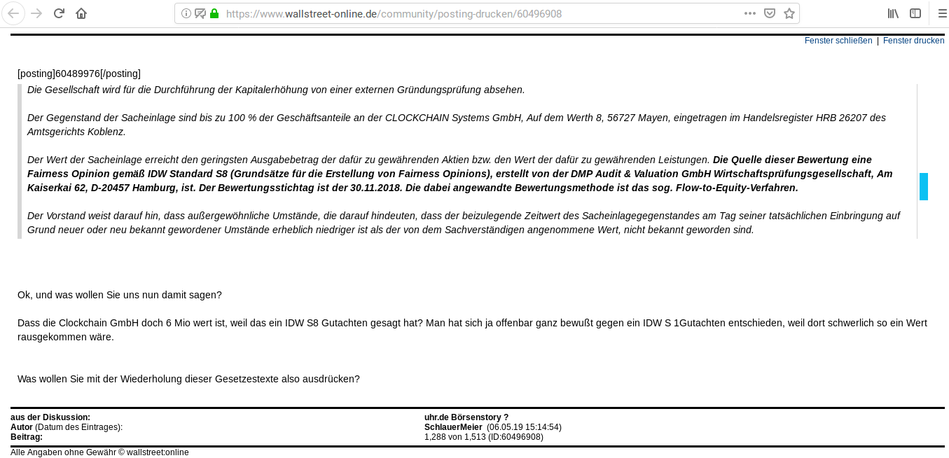 Neuausricht lt. Vorstand : Blockchain / Clockchain 1130022