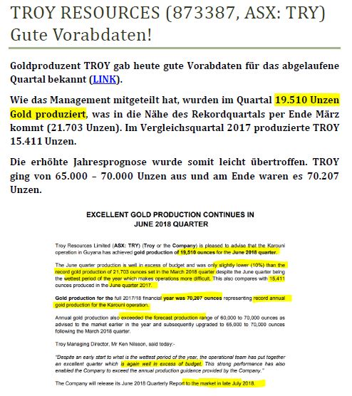 Troy Res- Top Goldproduzent Profit A$16.7 Million 1063821