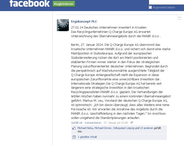Q Charge Europe AG Kurz vorm Meger? 700869
