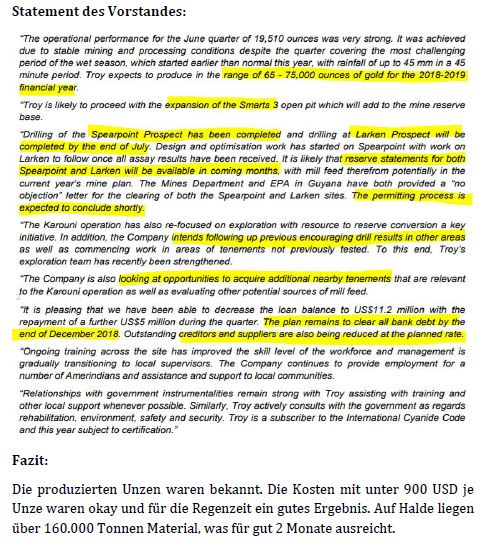 Troy Res- Top Goldproduzent Profit A$16.7 Million 1066353