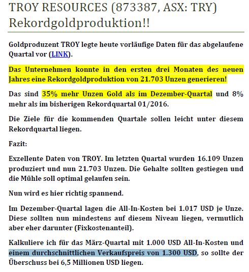 Troy Res- Top Goldproduzent Profit A$16.7 Million 1048844