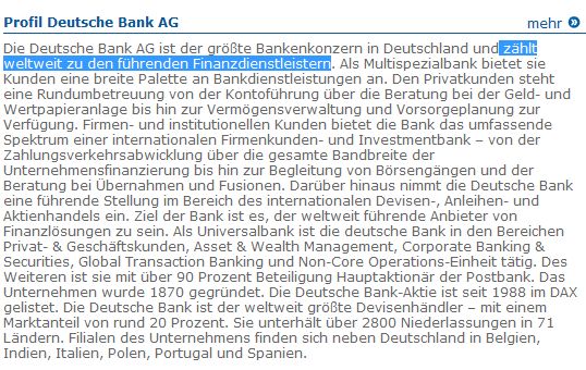 Deutsche Bank - sachlich, fundiert und moderiert 827249
