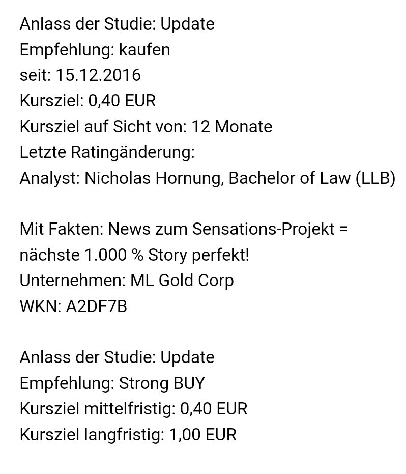 ML Gold Corp. - Thread nach Umbenennung CEV / MLG 1035860