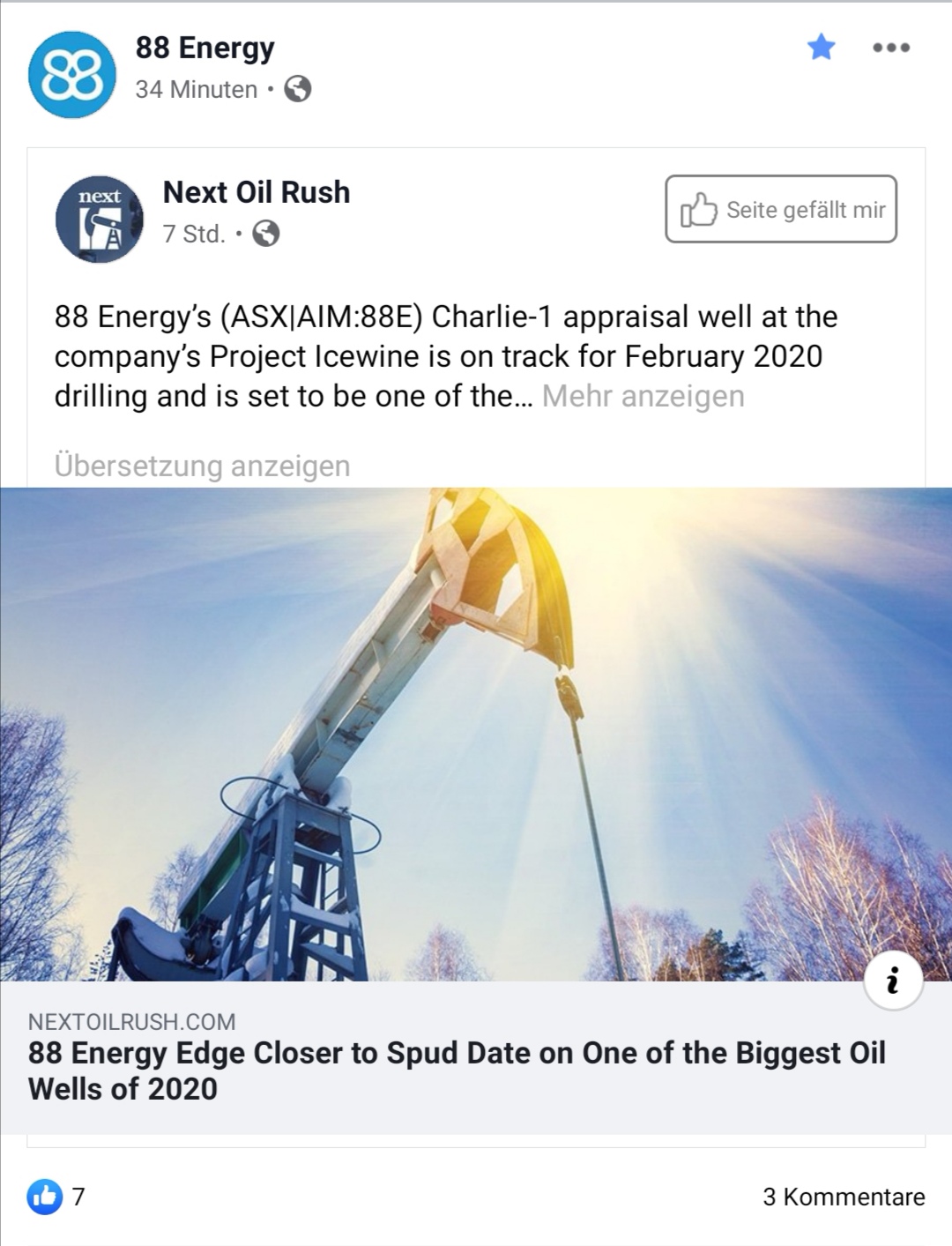 Öl-Projekt 88 Energy Project in der heißen Phase 1145029