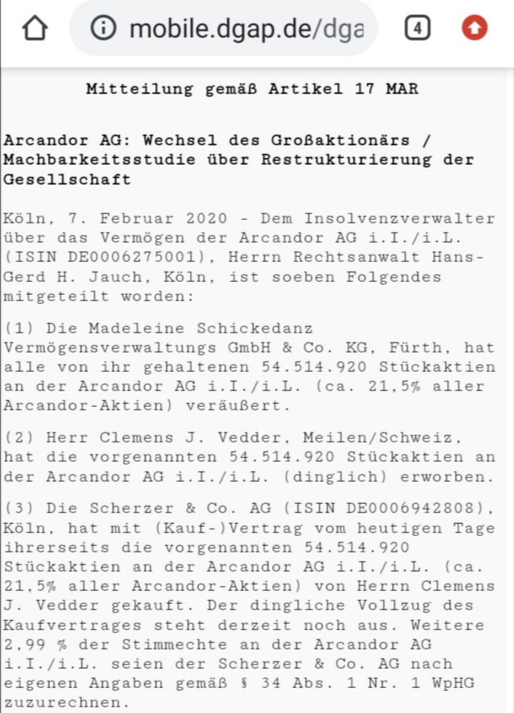 Arcandor AG nach der Insolvenz 1158533
