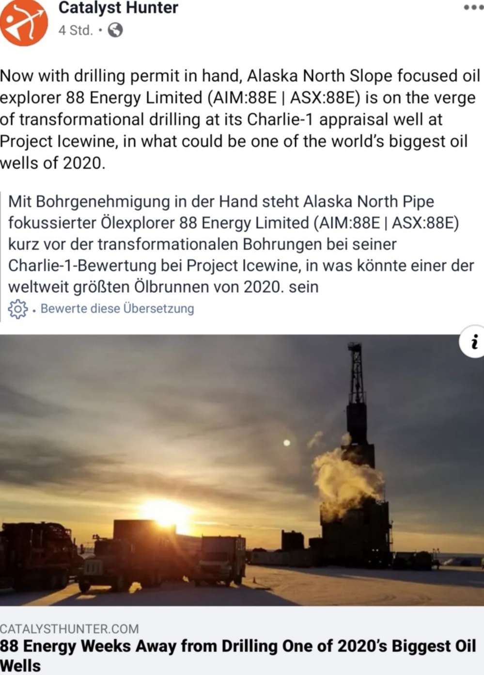 Öl-Projekt 88 Energy Project in der heißen Phase 1159488