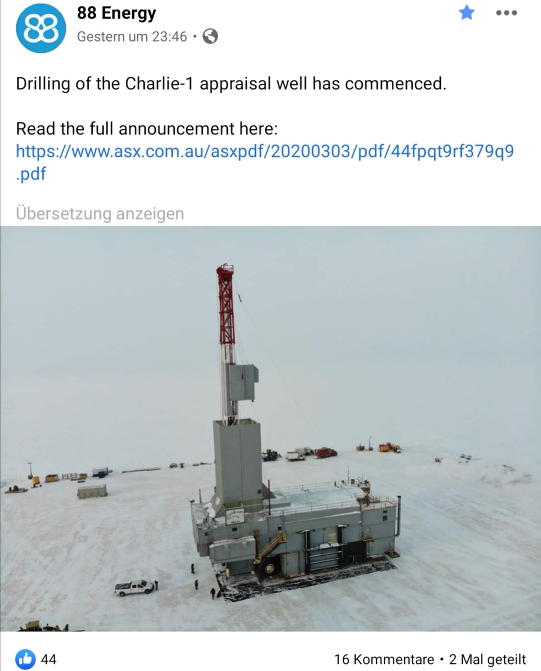 Öl-Projekt 88 Energy Project in der heißen Phase 1163608