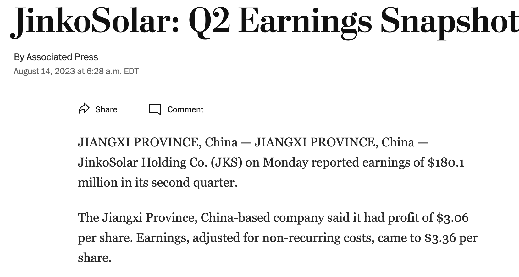 Jinko Solar vor einer Neubewertung ? 1385819