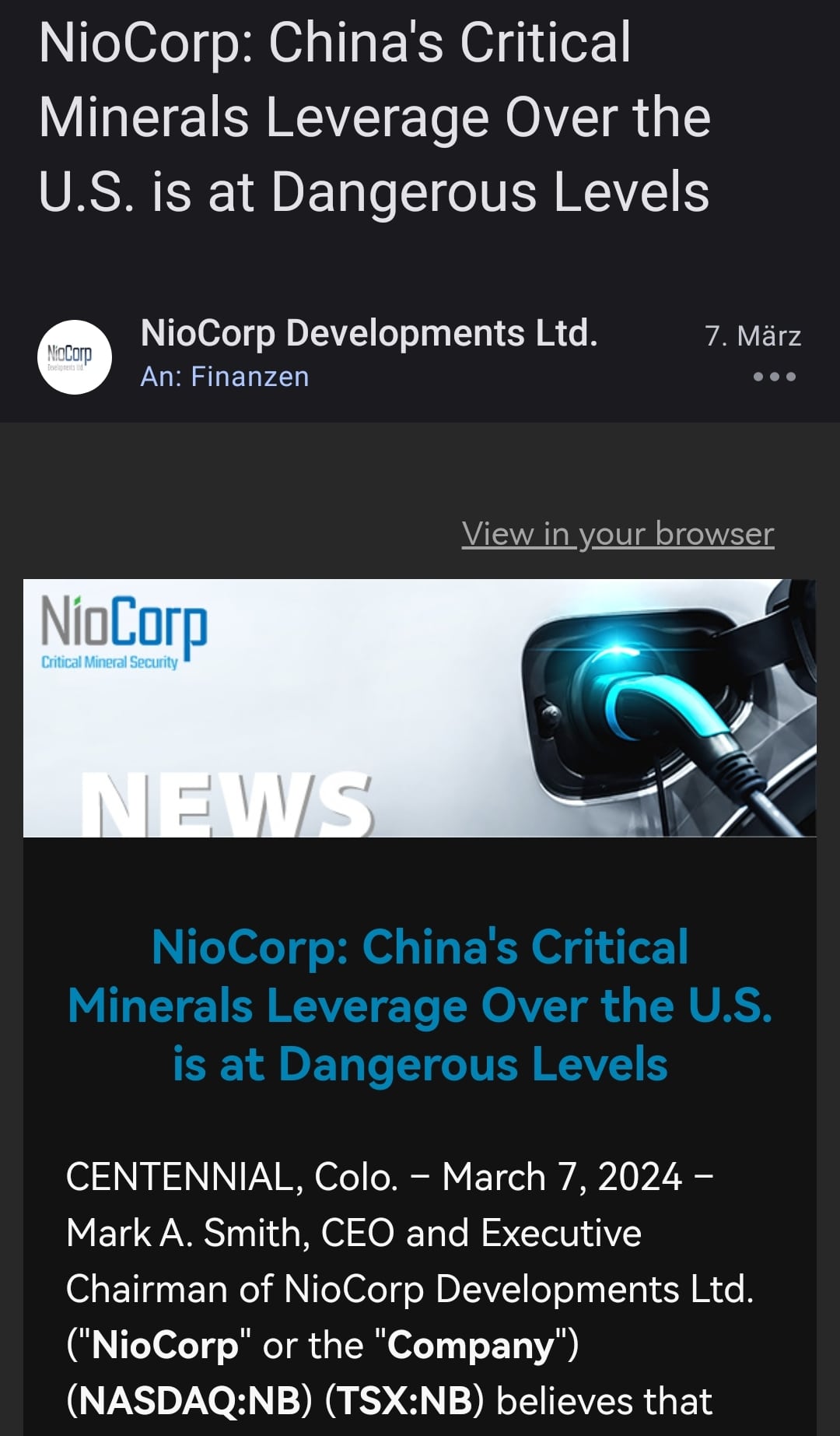Niocorp Seltene Erden 1418667