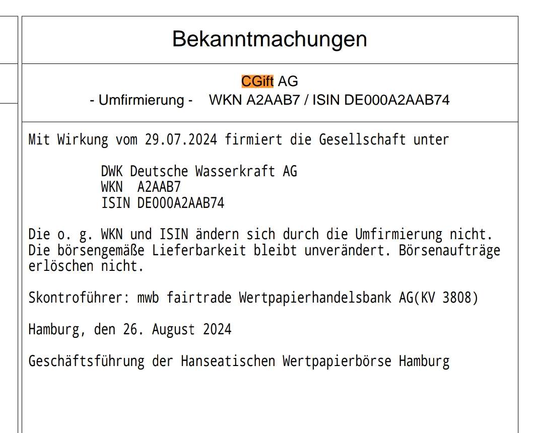 DWK Deutsche Wasserkraft AG 1444764