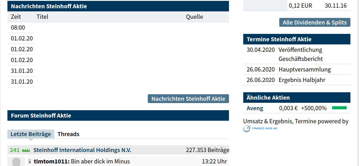 STEINHOFF International an die Tickers 1157248