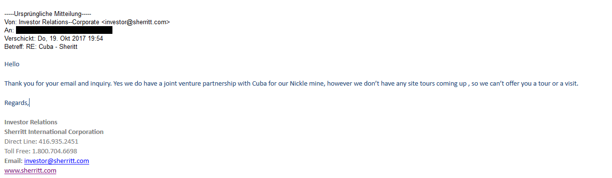 Sherritt International CUBA+COBALT 1019157