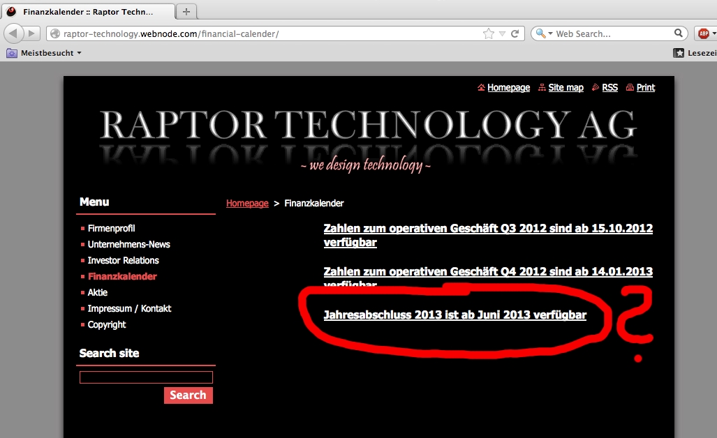 Raptor Technology AG! Break Even 2011! Penny 2013! 564048