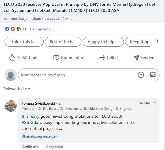 TECO 2030 ASA - Wasserstoff für Schiffe 1277417