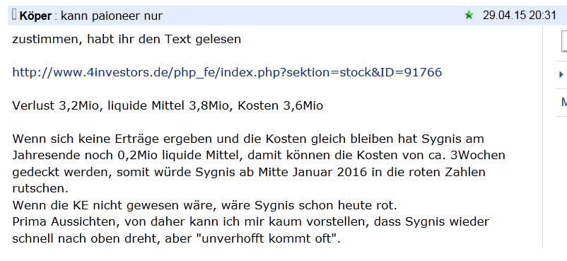 Vorstellung: Sygnis Pharma AG ehemals Lion 840011