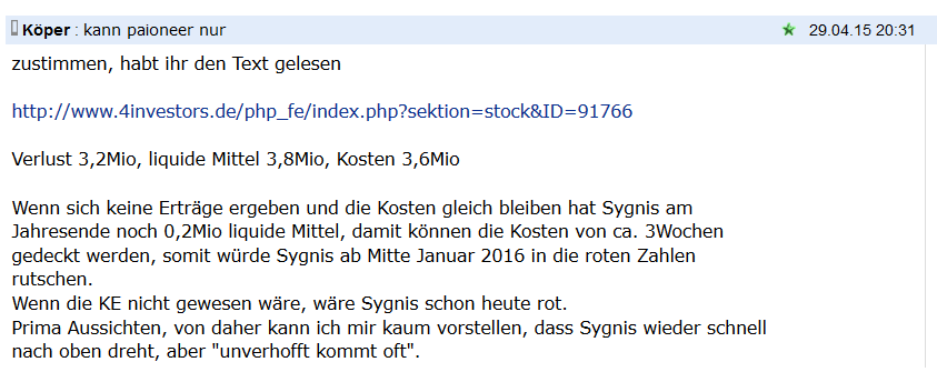 Vorstellung: Sygnis Pharma AG ehemals Lion 869957