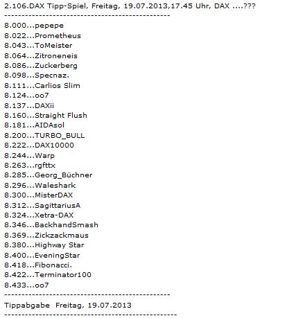 2.106.DAX Tipp-Spiel, Freitag, 19.07.2013 625446