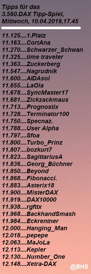 3.561.DAX Tipp-Spiel, Donnerstag, 11.04.19,17.45 H 1106396