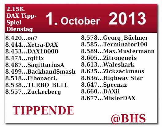 2.158.DAX Tipp-Spiel, Dienstag, 01.10.2013 649692