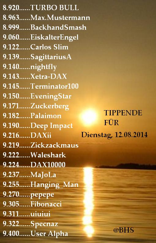 2.375.DAX Tipp-Spiel, Dienstag, 12.08.2014,17.45 H 748100