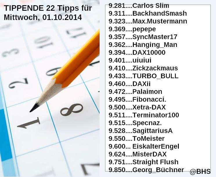 2.412.DAX Tipp-Spiel, Donnerstag, 02.10.14,17.45 H 761112