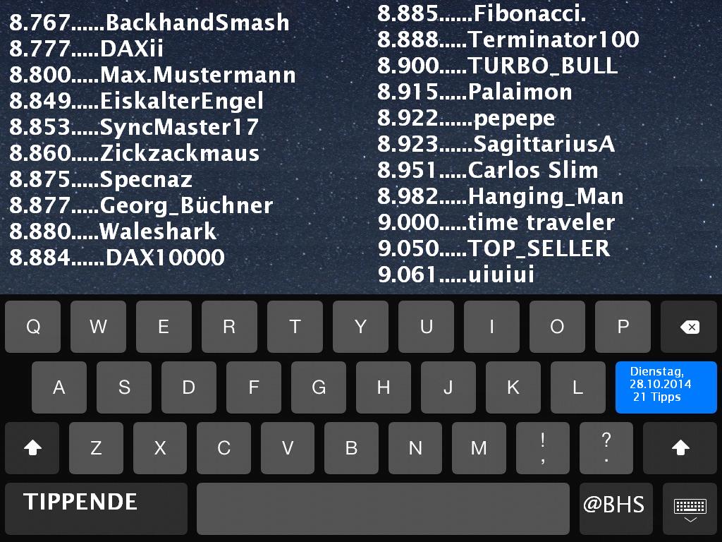 2.430.DAX Tipp-Spiel, Mittwoch, 29.10.2014,17.45 H 768806