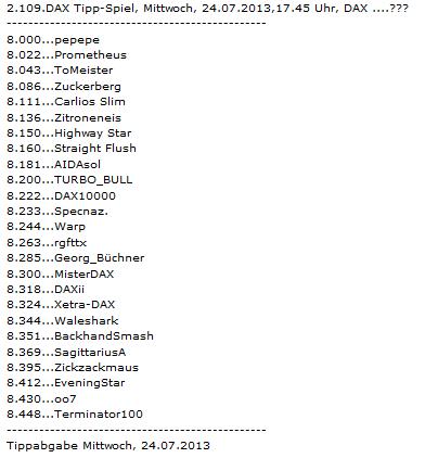 2.109.DAX Tipp-Spiel, Mittwoch, 24.07.2013 627326