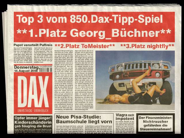 852.DAX-Tipp-Spiel **Montag** 18.08.08-17.45 Uhr 180266