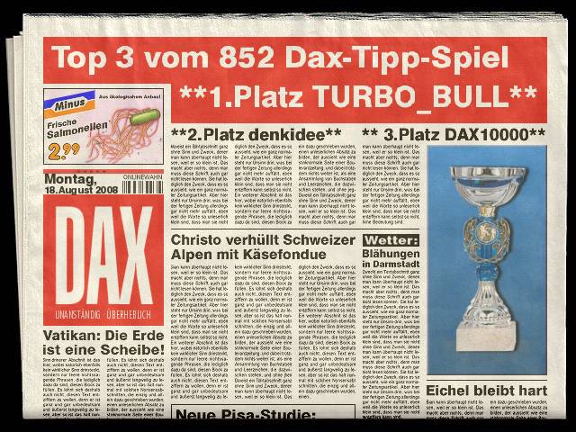 854.DAX-Tipp-Spiel**Mittwoch** 20.08.08-17.45 Uhr 180920
