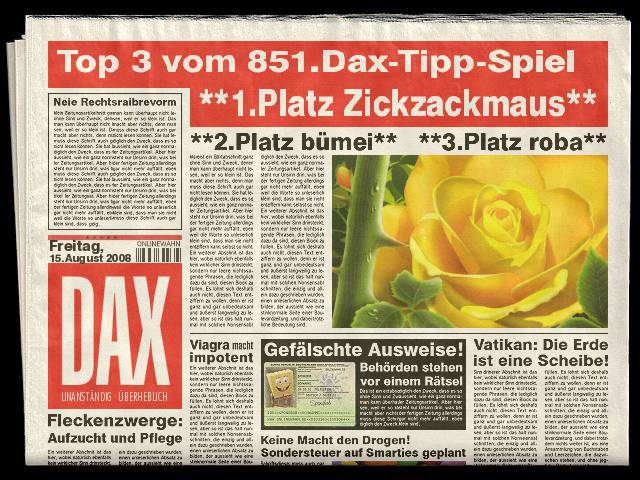 853.DAX-Tipp-Spiel**Dienstag** 19.08.08-17.45 Uhr 180684