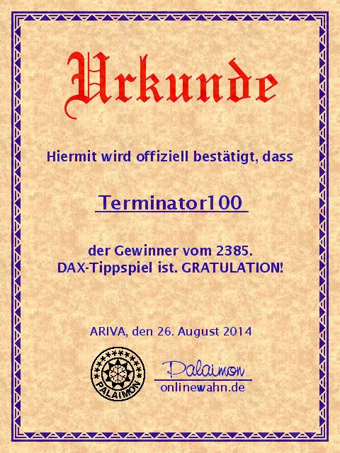 2.386.DAX Tipp-Spiel, Mittwoch, 27.08.2014,17.45 H 751751