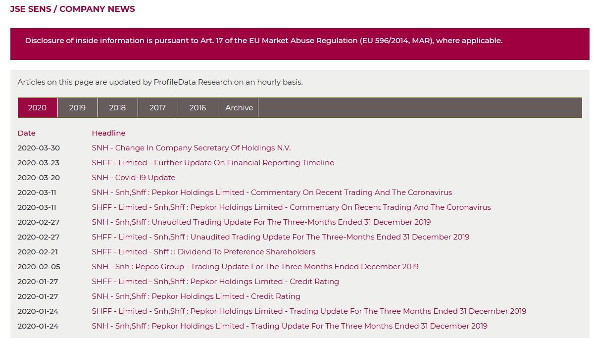 Steinhoff International Holdings N.V. 1170553