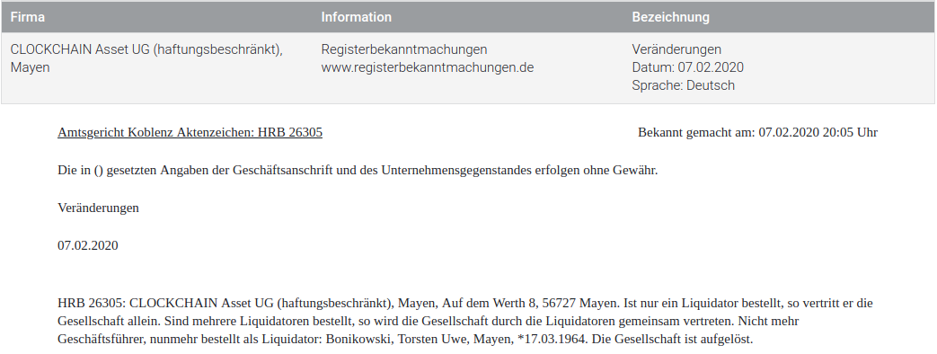 Neuausricht lt. Vorstand : Blockchain / Clockchain 1159172