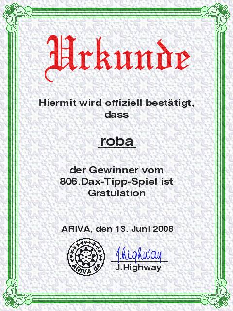 806.DAX Tipp-Spiel, Freitag, 13.06.08, 17:45 Uhr 168887