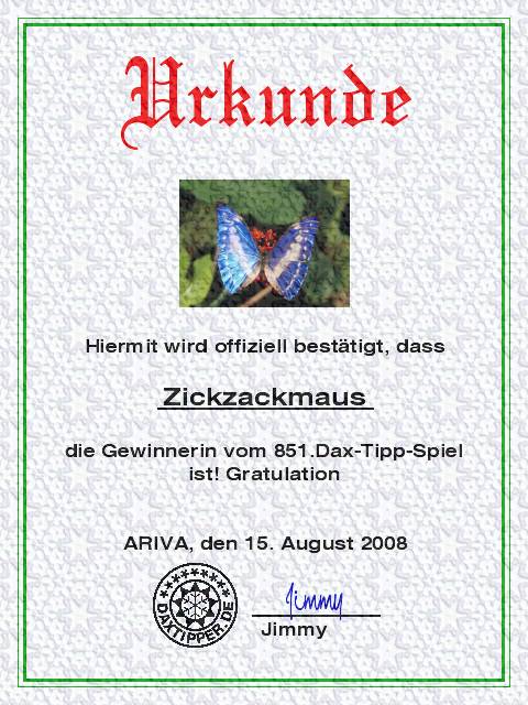 853.DAX-Tipp-Spiel**Dienstag** 19.08.08-17.45 Uhr 180685