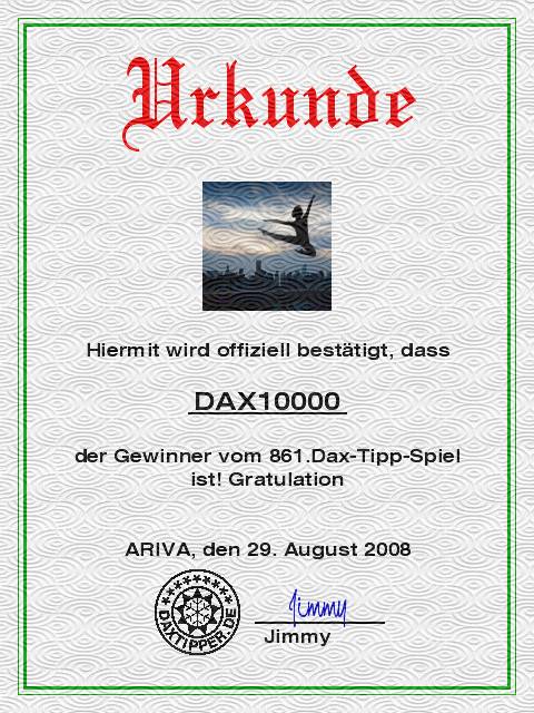 862.DAX Tipp-Spiel **Montag** 01.09.08, 17.45 Uhr 183250