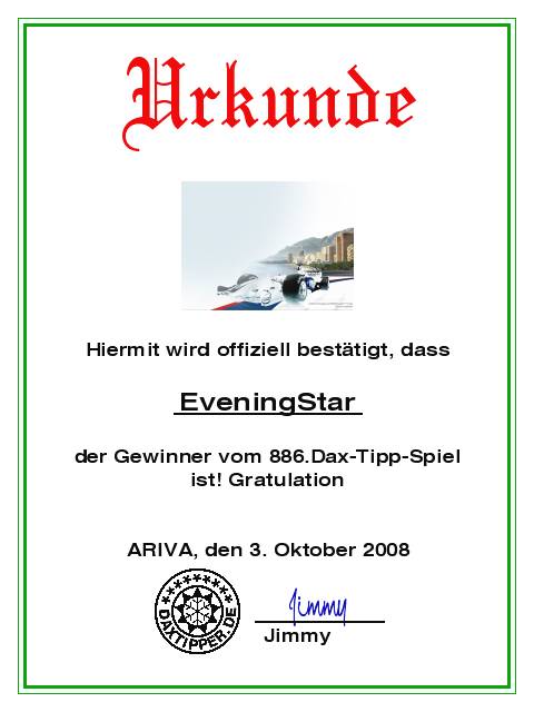 887.DAX Tipp-Spiel *Montag* 06.10.08, 17.45 Uhr 190236