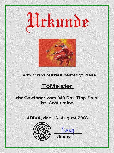 851.DAX-Tipp-Spiel **Freitag** 15.08.08-17.45 Uhr 180026