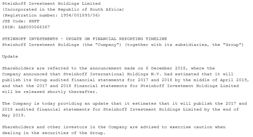 Steinhoff International Holdings N.V. 1099052