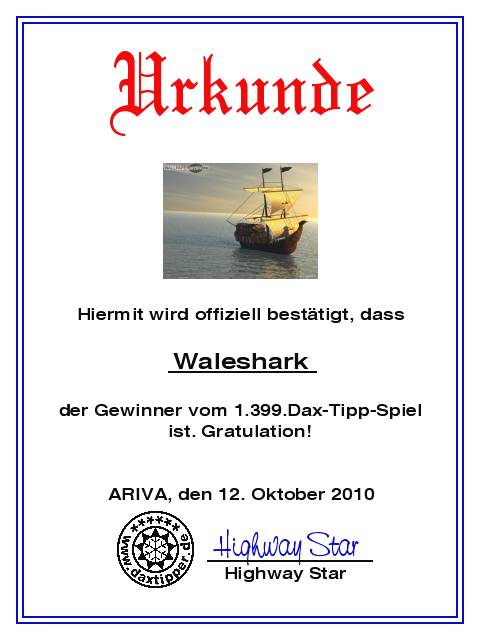 1.400.DAX Tipp-Spiel, Mittwoch, 13.10.10 350778