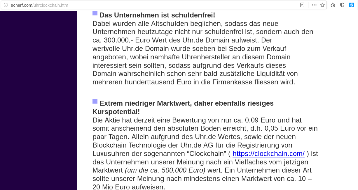 Neuausricht lt. Vorstand : Blockchain / Clockchain 1118626