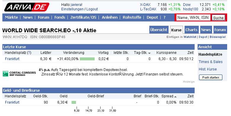 World Wide Search PLC Aktie 392673