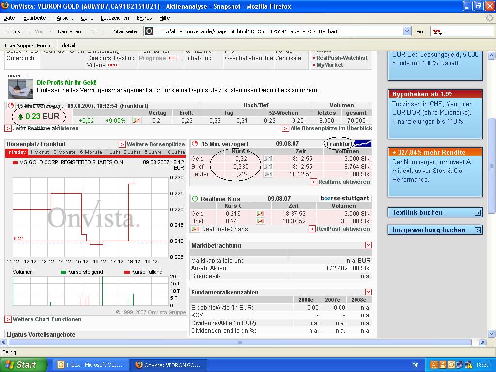 VG Gold Corp 07/08/2007 vorher Vedron Inc 113736