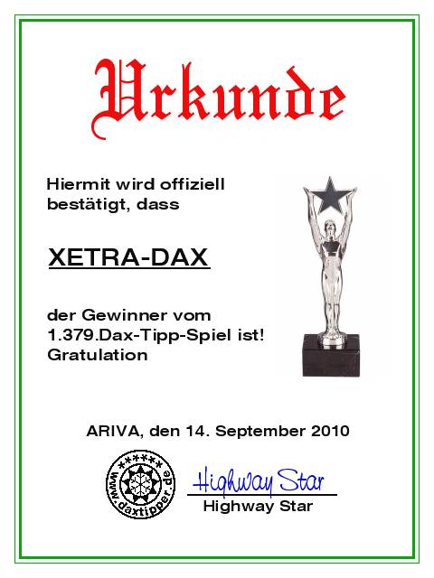 1.380.DAX Tipp-Spiel, Mittwoch, 15.09.10 345036
