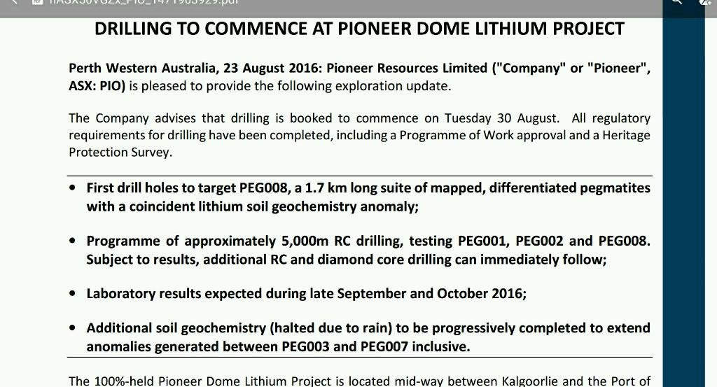 PIONEER RES 20m at 4.08g/t Au 934620