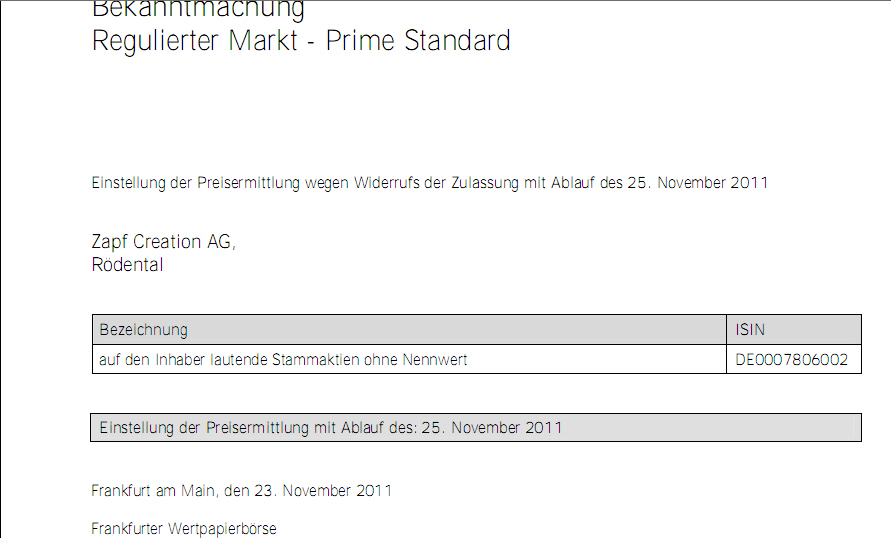 Zapf Creation WKN: 780600 Kursziel 12€? 460349